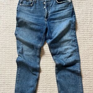 Agolde Riley Cropped Straight Slim Denim Jeans, Medium Wash